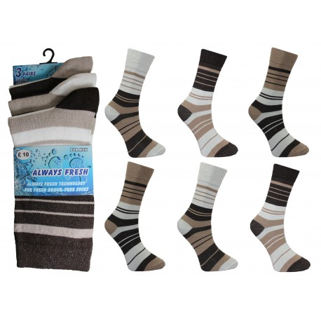 Mens 6-11 Always Fresh Brown Striped Everyday Socks