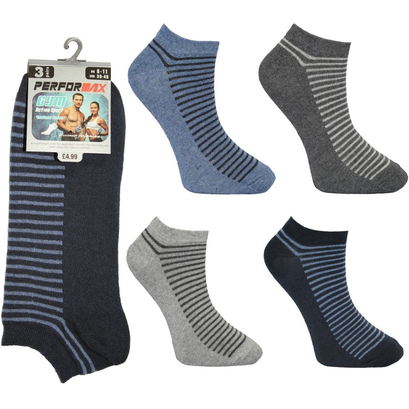 Mens 6-11 Design Trainer Socks Assorted Half Stripe Pattern Design