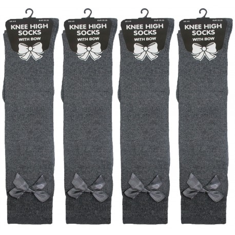 Girls 4-6 Grey Knee High Socks With Bow