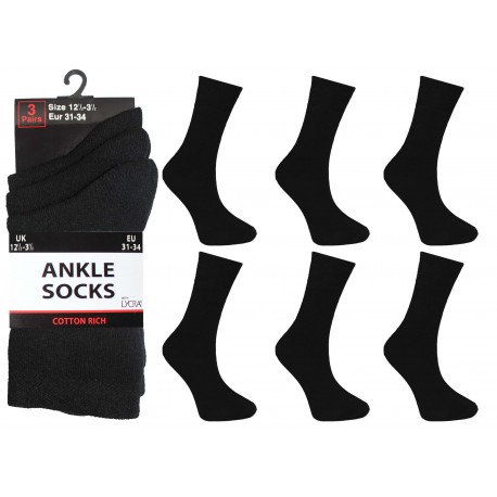Childrens 12-3 Black Ankle Socks
