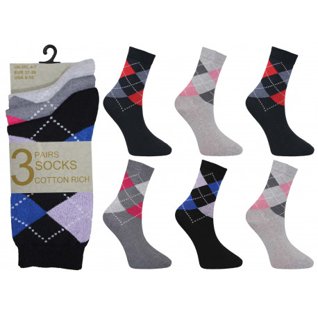 Ladies 4-7 Argyle Ankle Socks