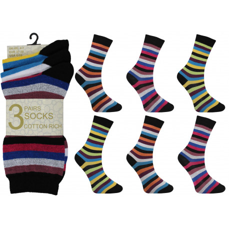 Ladies 4-7 Bright Stripe Ankle Socks