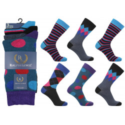 Mens 6-11 Ralph Lewis Polka Dots-Diamond-Argyle-Striped Everyday Socks