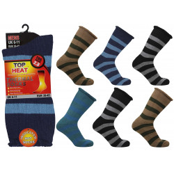 Mens 6-11 Top Heat Insulated Brushed Striped Thermal 2.3 TOG Rated Socks