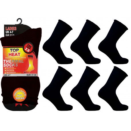 Ladies 4-7 Top Heat Insulated Brushed Black Thermal 2.3 TOG Rated Socks