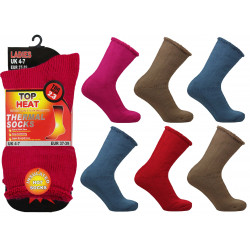 Ladies 4-7 Top Heat Insulated Brushed Assorted Thermal 2.3 TOG Rated Socks
