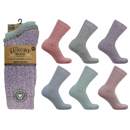 Ladies 4-7 Short Padded Wool Blend Assorted Socks