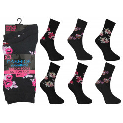 Ladies 4-7 Black Flower Ankle Socks