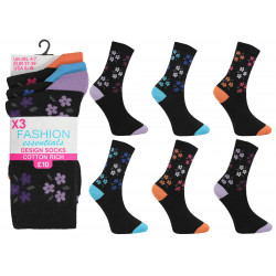 Ladies 4-7 Bright Flower Heel & Toe Ankle Socks