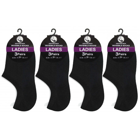 Ladies 4-7 Invisible Black Trainer Liner Socks