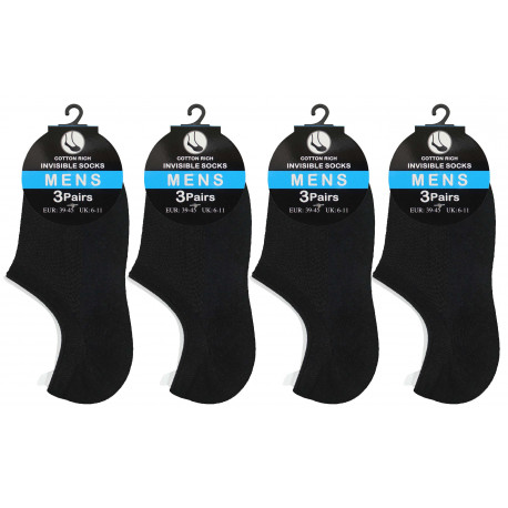 Mens 6-11 Invisible Black Trainer Socks