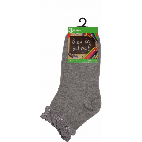 Girls 9-12 Grey Lace Frill Socks